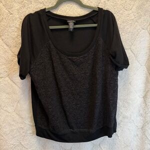 Torrid Black Floral Lace Front Raglan Top Short Sleeve Whimsigoth alt Size 0 L